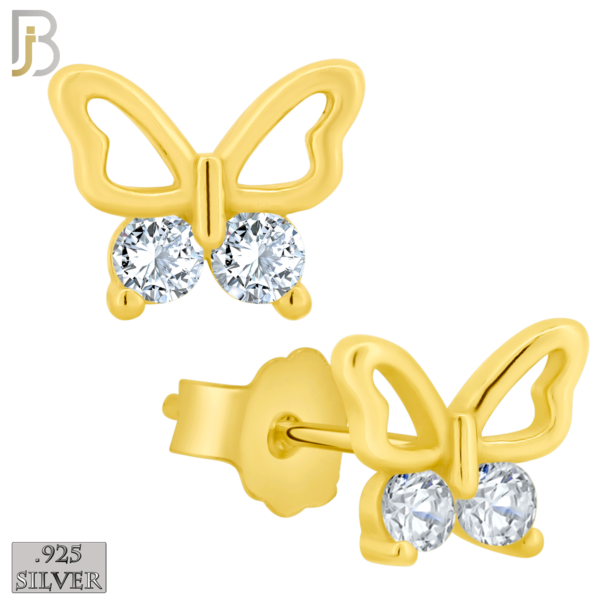 925-ES144 - .925 Sterling Silver Hollow Butterfly Design with Zircon Design Earring Stud image 2