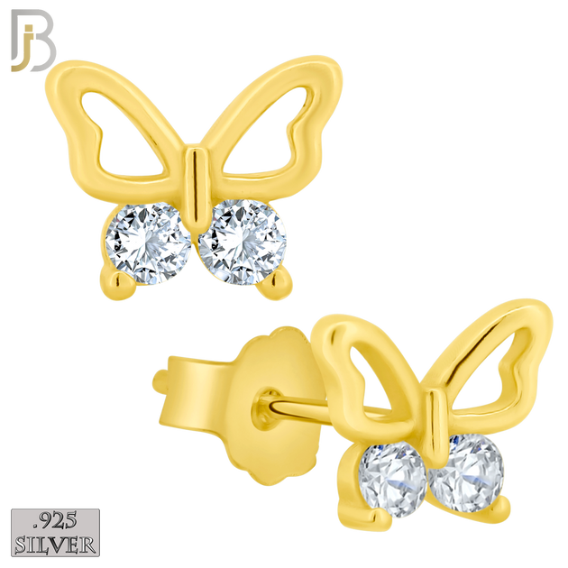 925-ES144 - .925 Sterling Silver Hollow Butterfly Design with Zircon Design Earring Stud image 2