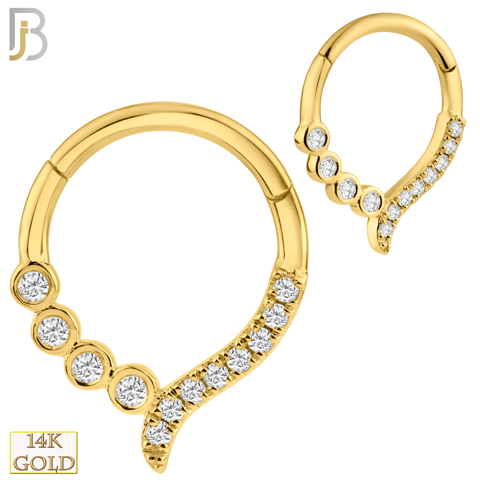 14-CT68 - 14K Yellow Gold 18g Thickness Hinged Hoops with Multi Zircon image 0