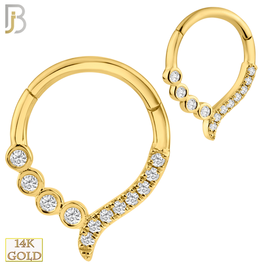 14-CT68 - 14K Yellow Gold 18g Thickness Hinged Hoops with Multi Zircon image 0