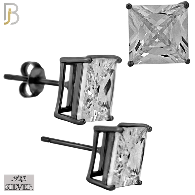 925-ES72-KC - .925 Sterling Silver Black Plated Earring Stud Casting Square Princess Cut Prong Setting Clear Zircon image 8