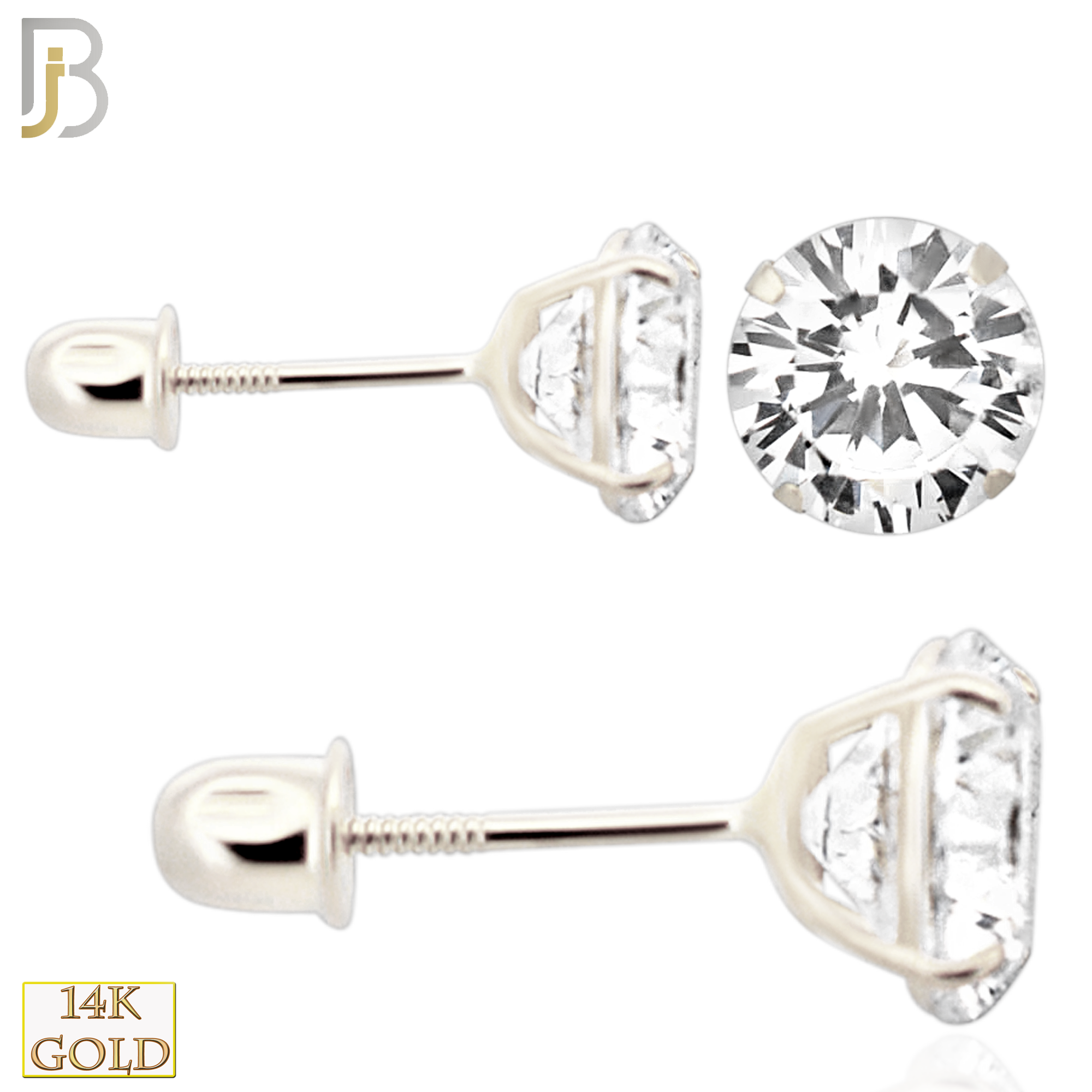 14-ES04RWC - 14k White Gold Screw Back Stud Earrings Casting Prong Setting with Round Clear  Zircon image 0