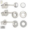 925-ES385 - .925 Sterling Silver Three Set of Circle Stud Earrings (Plain Hollow Circle, CZ Studded Hollow Circle, Circle White Enamel) image 0
