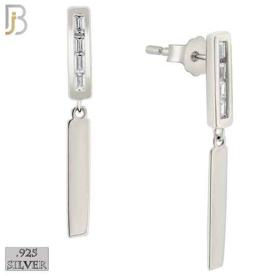 925-ES379 - .925 Sterling Silver Dangling Double Bars with CZ Stud Earrings image 1
