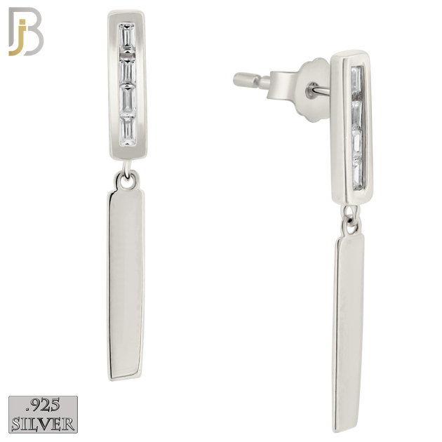 925-ES379 - .925 Sterling Silver Dangling Double Bars with CZ Stud Earrings image 1
