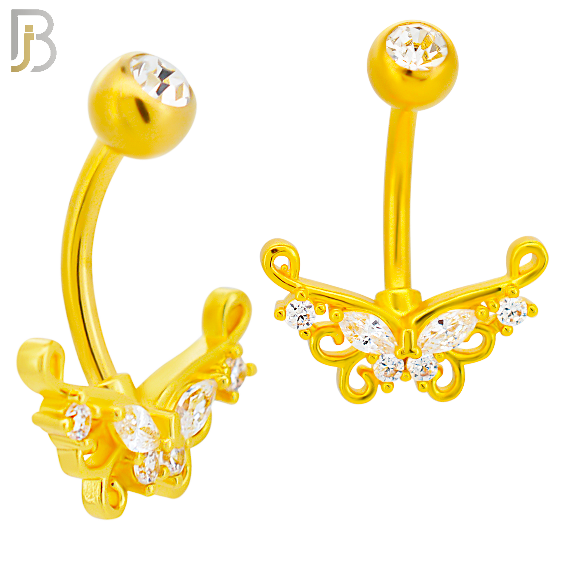 NB86 - 316L Stainless Steel Butterfly Design CZ Banana Belly Ring and 5mm Screw Ball image 2