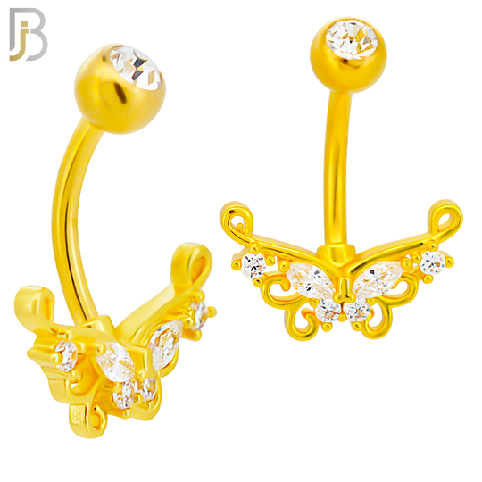NB86 - 316L Stainless Steel Butterfly Design CZ Banana Belly Ring and 5mm Screw Ball image 2