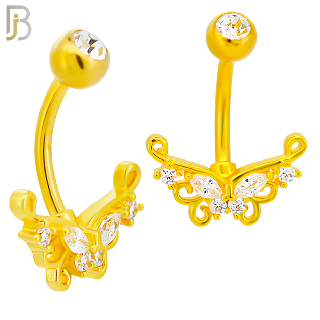 NB86 - 316L Stainless Steel Butterfly Design CZ Banana Belly Ring and 5mm Screw Ball image 2