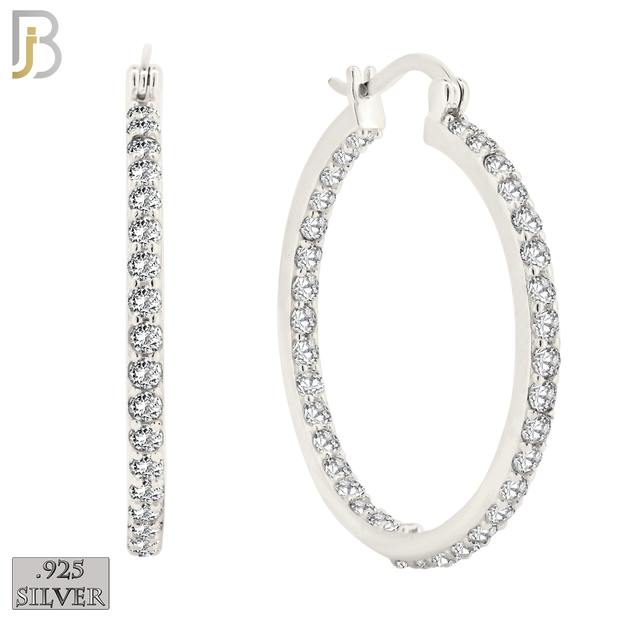 925-ES252 - .925 Sterling Silver Hinged Hoop Earrings with Zircon image 8