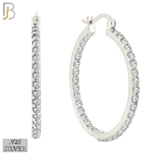 925-ES252 - .925 Sterling Silver Hinged Hoop Earrings with Zircon image 8