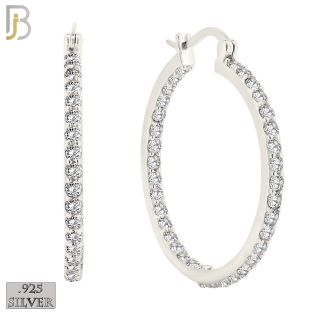 925-ES252 - .925 Sterling Silver Hinged Hoop Earrings with Zircon image 8