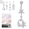 PK-N011 - 316L Surgical Steel Four Different Designs Dangle Belly Rings - Pack of 16 Pieces image 1