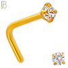 NR10G - 316L Surgical Steel Gold Plated Nose L-Shape Prong Set Zircon Round Nose Ring (PACK OF 6) image 2