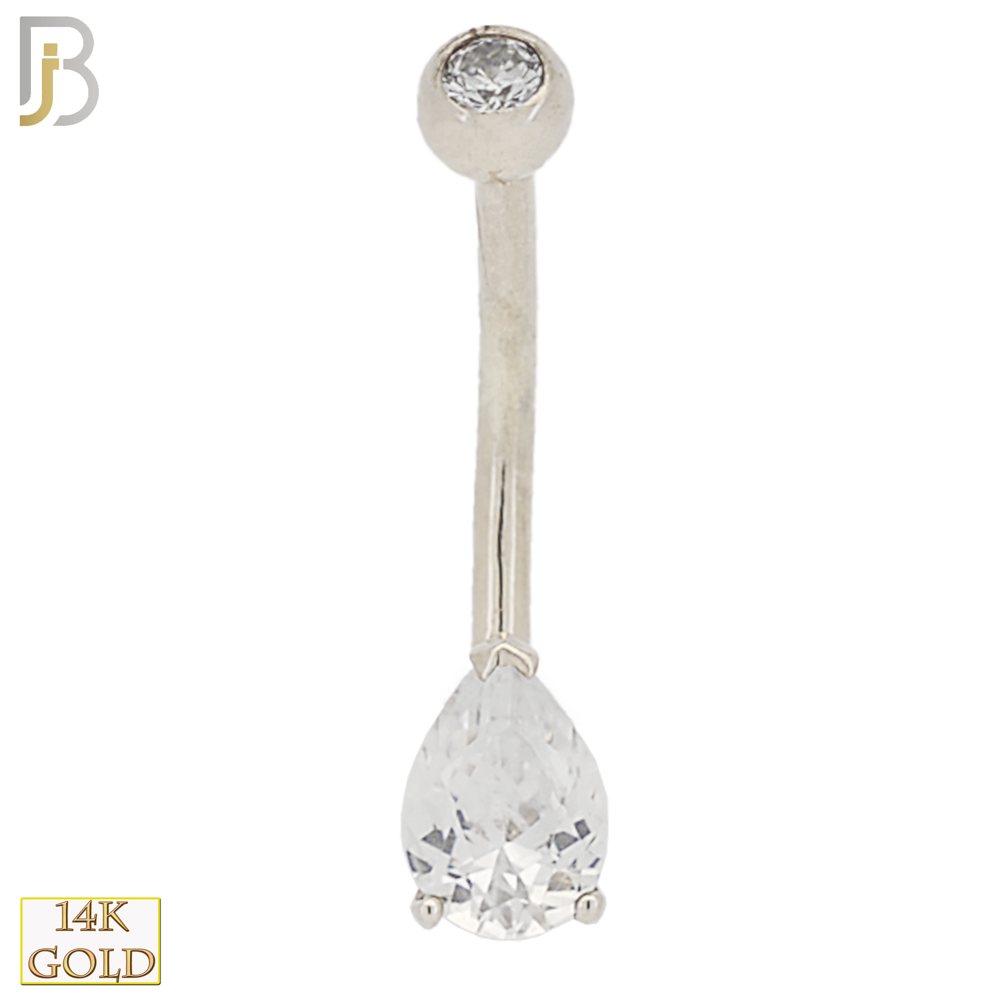 14-NB22 - 14k Solid Gold Banana Belly Ring with 7x5mm Teardrop image 1