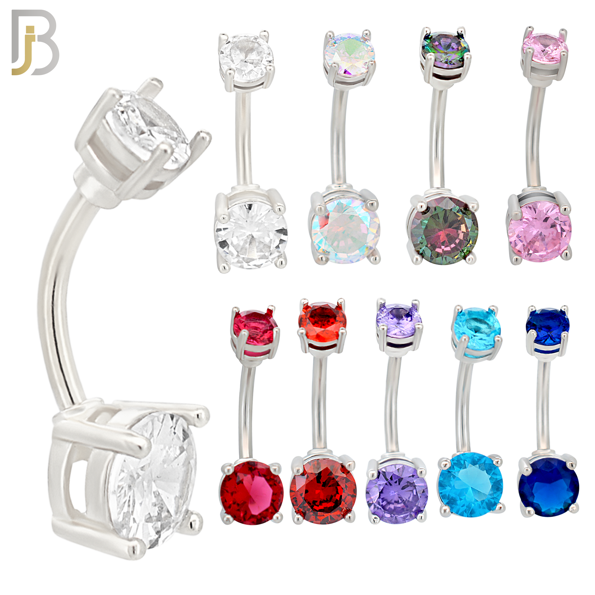 PK-NB04SA7 - 316L Surgical Steel Screw 7mm Prong Setting Round Banana Belly Ring Pack of 40 image 1
