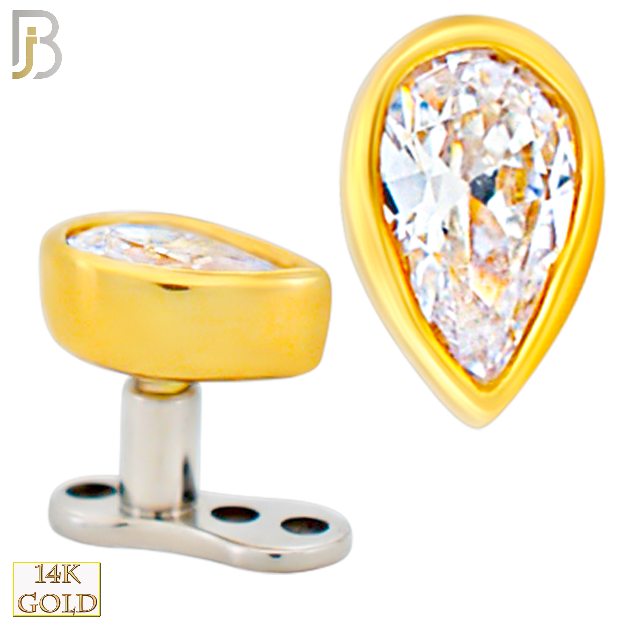14-G23-DM11 - 14k Titanium Anchor with 14k Gold Top Pear Shaped CZ in Bezel Set Dermal  - Internally Threaded image 0