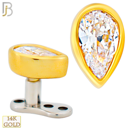14-G23-DM11 - 14k Titanium Anchor with 14k Gold Top Pear Shaped CZ in Bezel Set Dermal  - Internally Threaded image 0