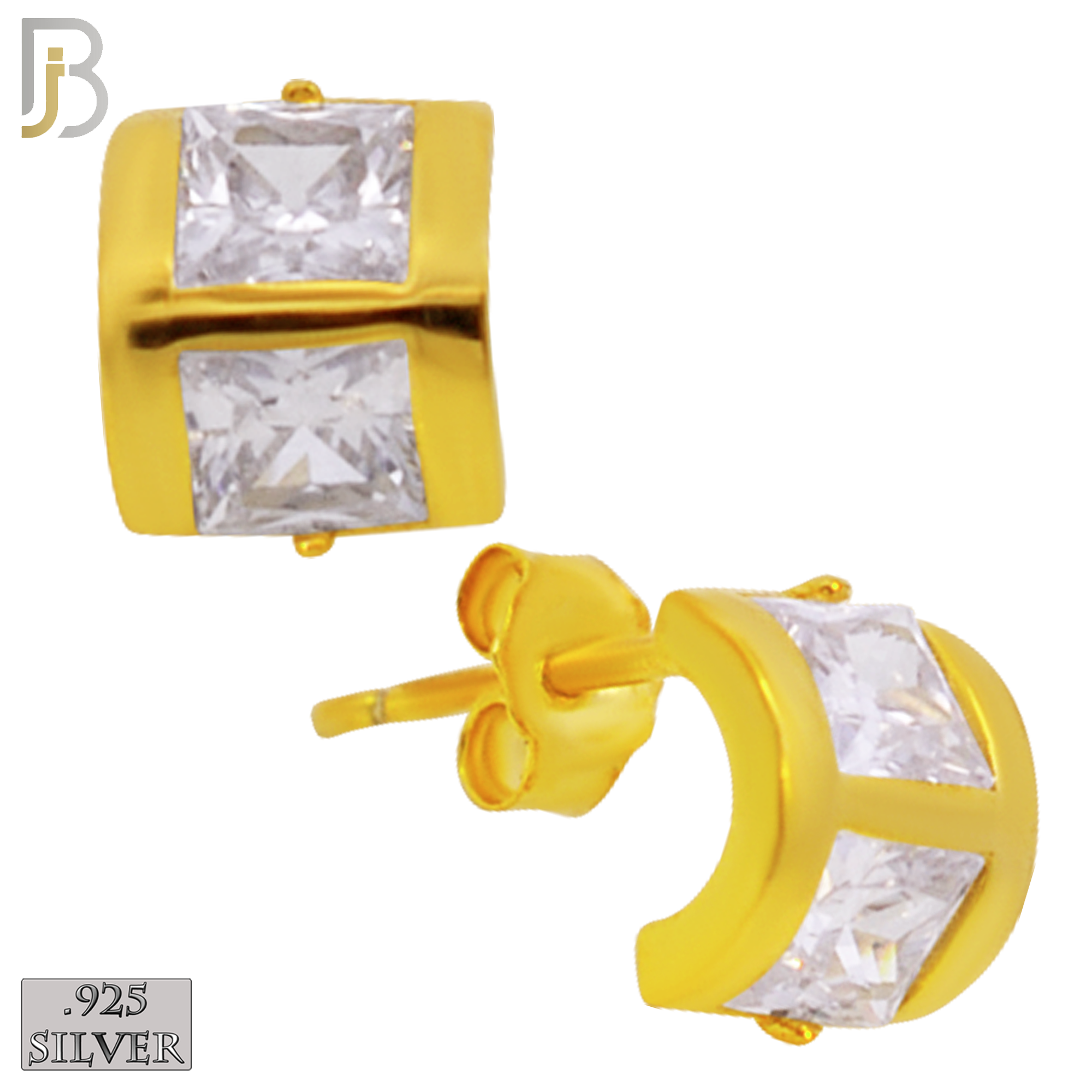 925-ES308 - .925 Sterling Silver Double Square CZ Stud Earrings image 2