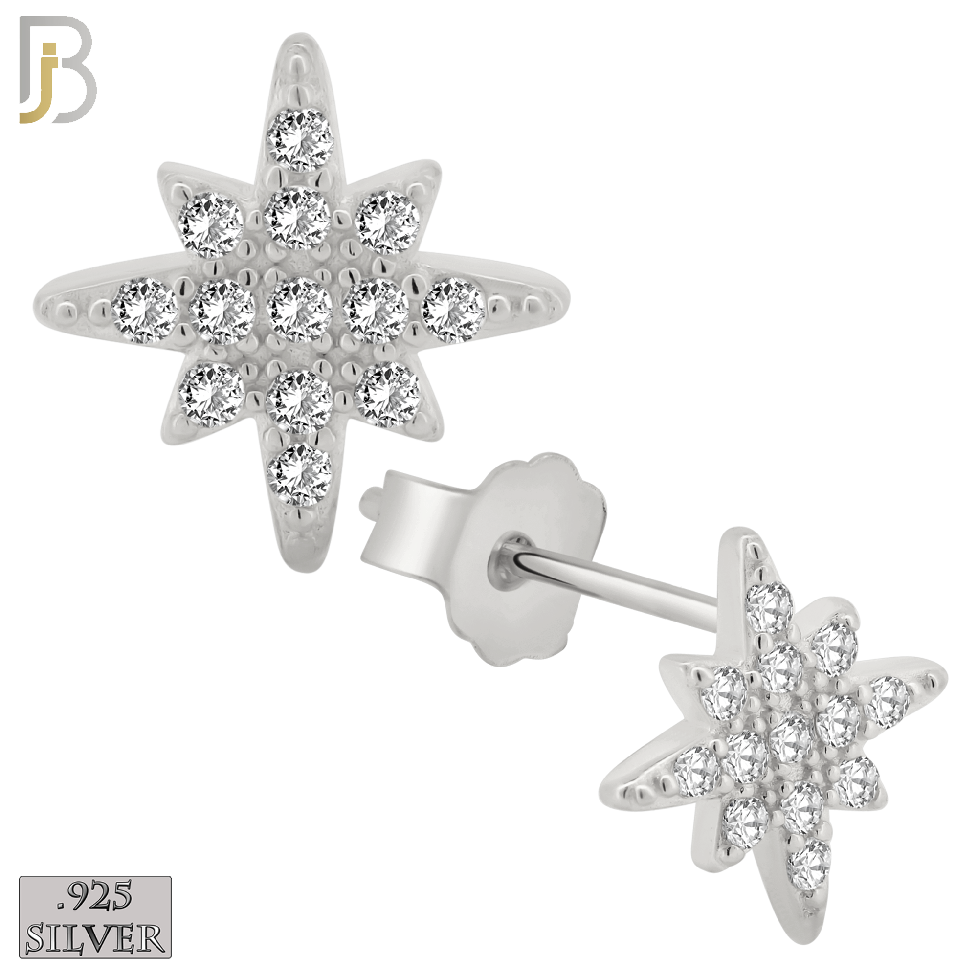 925-ES258 - .925 Sterling Silver Starburst with Zircon Design Earrings Stud image 1