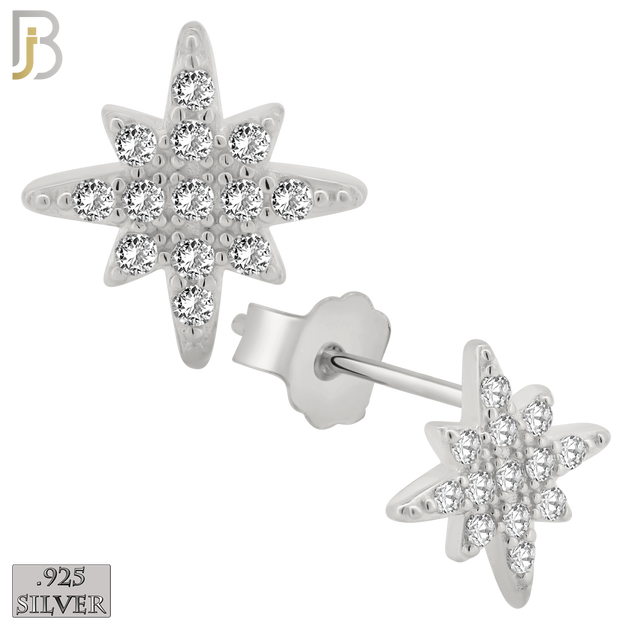 925-ES258 - .925 Sterling Silver Starburst with Zircon Design Earrings Stud image 1