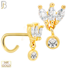 14-NR75C - 14k Gold Nose Screw with Three Petal Marquise Shaped CZs with Dangling Round CZ image 0