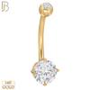 14-NB01 - 14k Solid Gold Banana Belly Ring Round Prong Setting CZ image 0