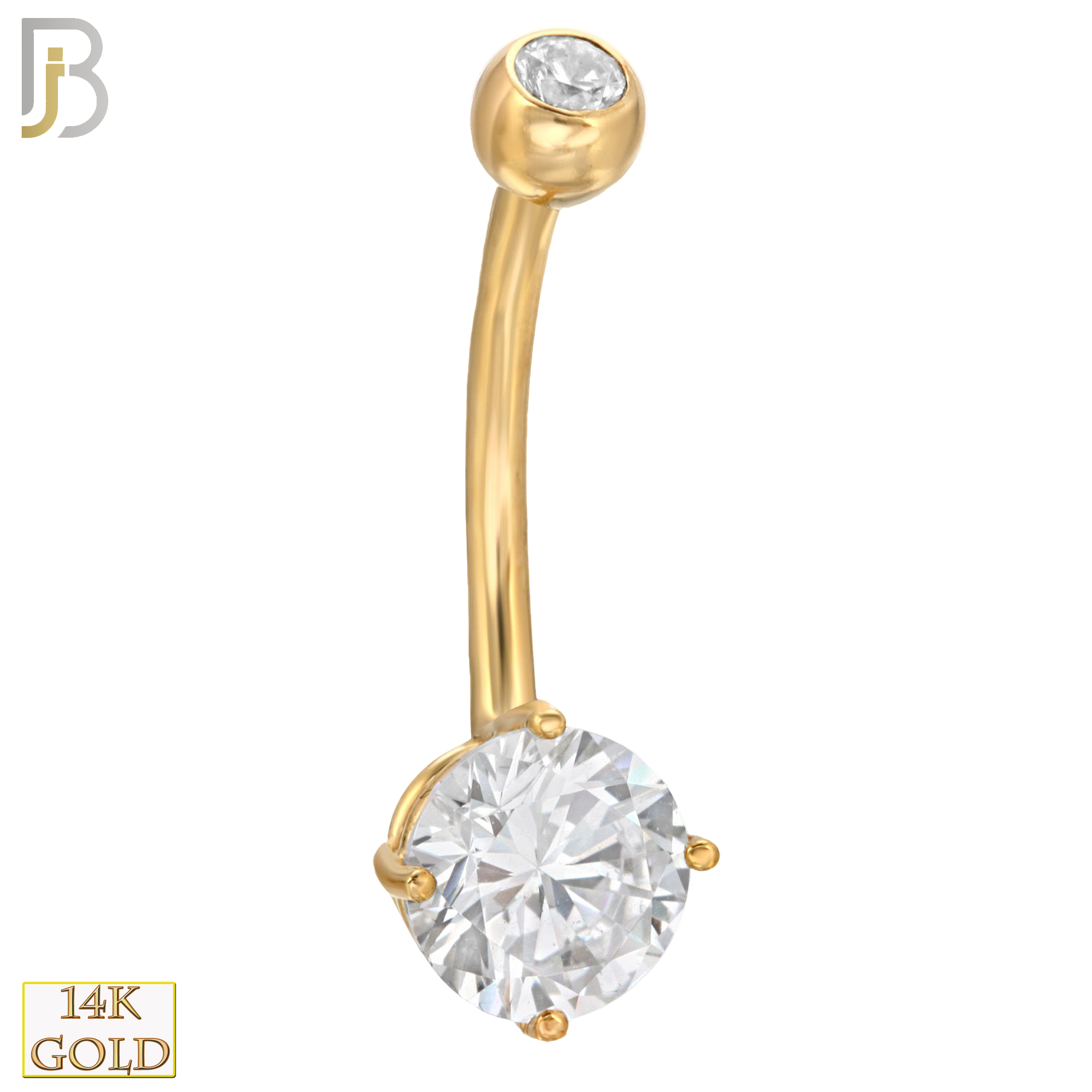 14-NB01 - 14k Solid Gold Banana Belly Ring Round Prong Setting CZ image 0