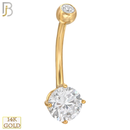14-NB01 - 14k Solid Gold Banana Belly Ring Round Prong Setting CZ image 0