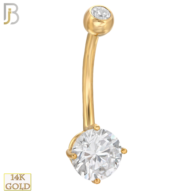 14-NB01 - 14k Solid Gold Banana Belly Ring Round Prong Setting CZ image 0