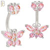 NB60 - 316L Stainless Steel Double Butterfly Banana Belly Ring with Cubic Zirconia image 3
