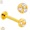 14-LB128 - 14k Yellow Gold Round Stud with Three Tiny Cubic Zirconia Labret - Yellow Gold image