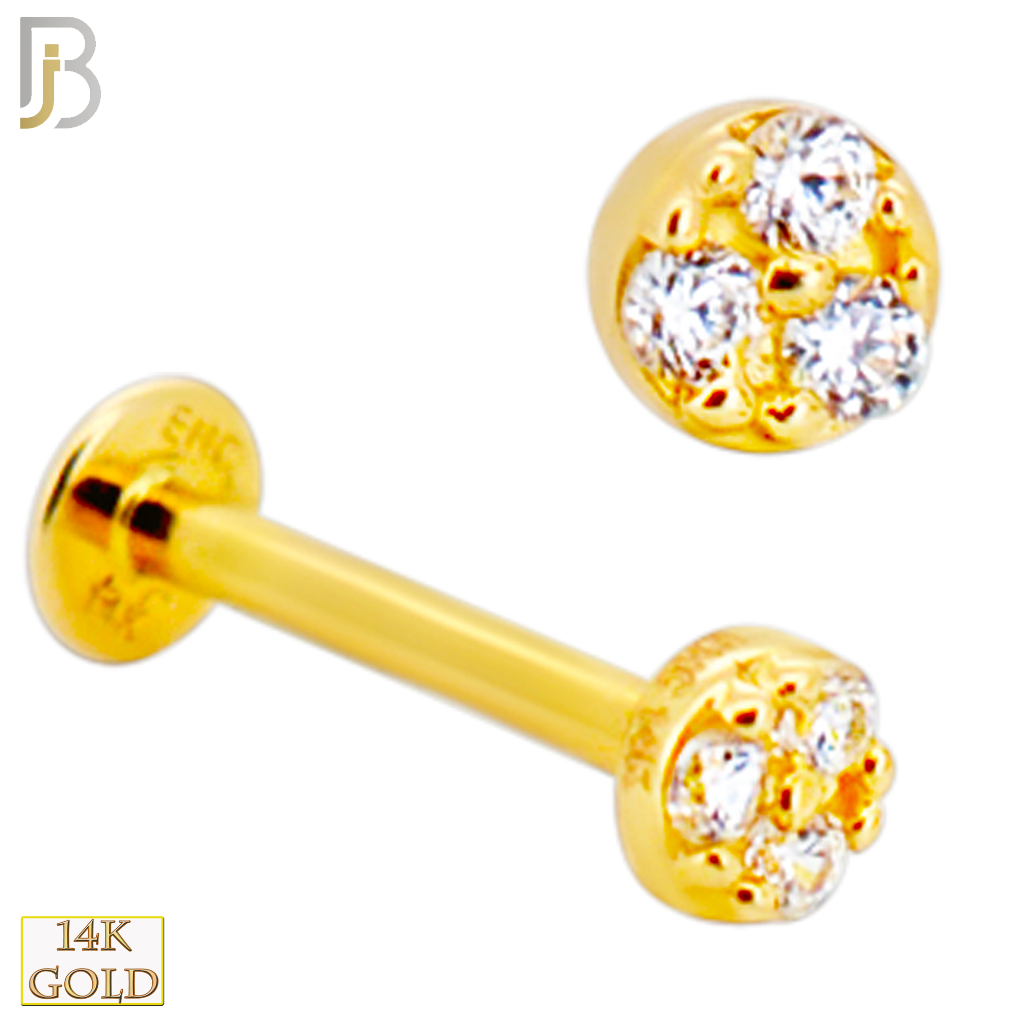 14-LB128 - 14k Yellow Gold Round Stud with Three Tiny Cubic Zirconia Labret - Yellow Gold image