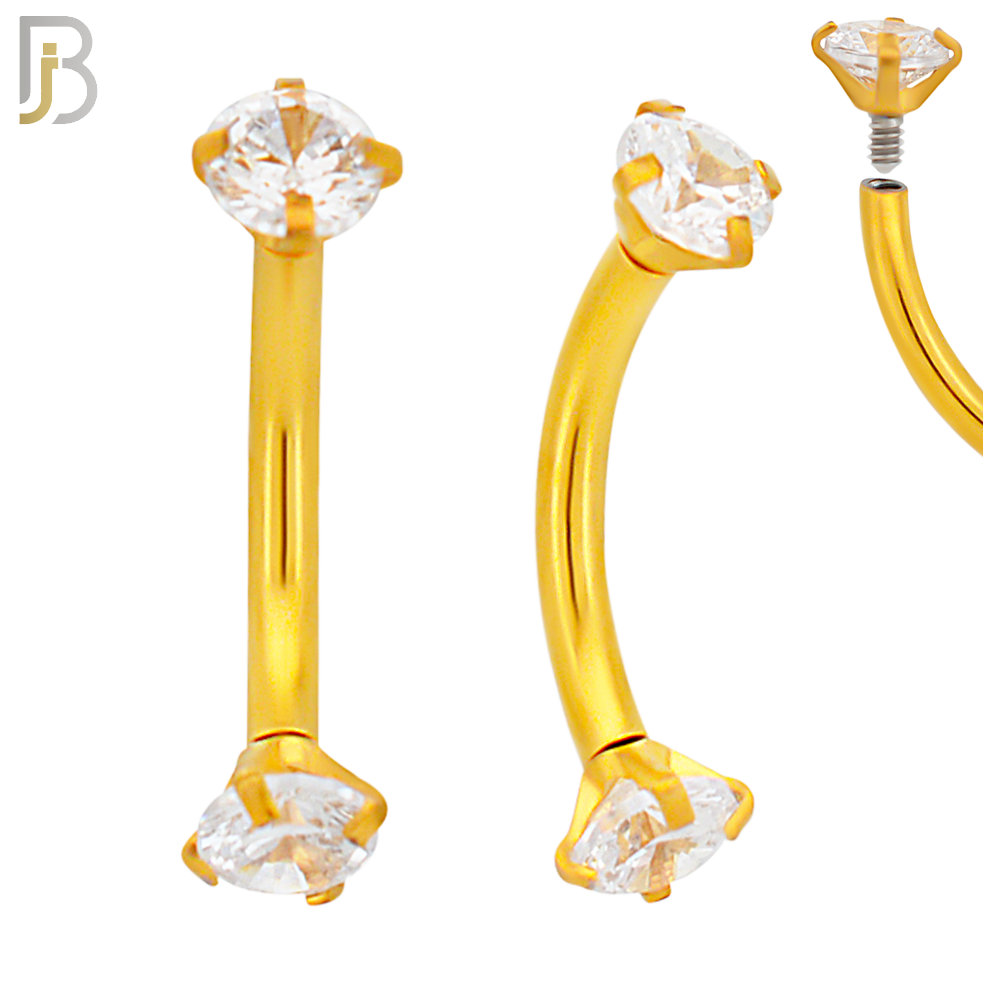 EC04GC - 316L Surgical Steel Gold Plated Curved Prong Setting Zircon Internally Threaded (PACK OF 6) image