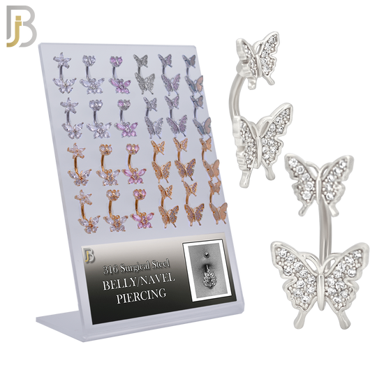 PK-NB60M - 316L Surgical Steel All Butterfly Design Banana Belly Ring - Pack of 24 image 0