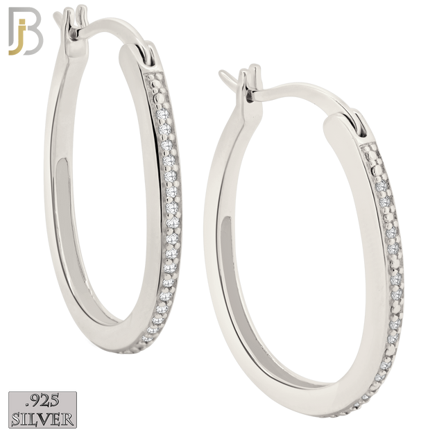 925-ES396 - .925 Sterling Silver CZ Studded Oval Hoop Earrings image 0