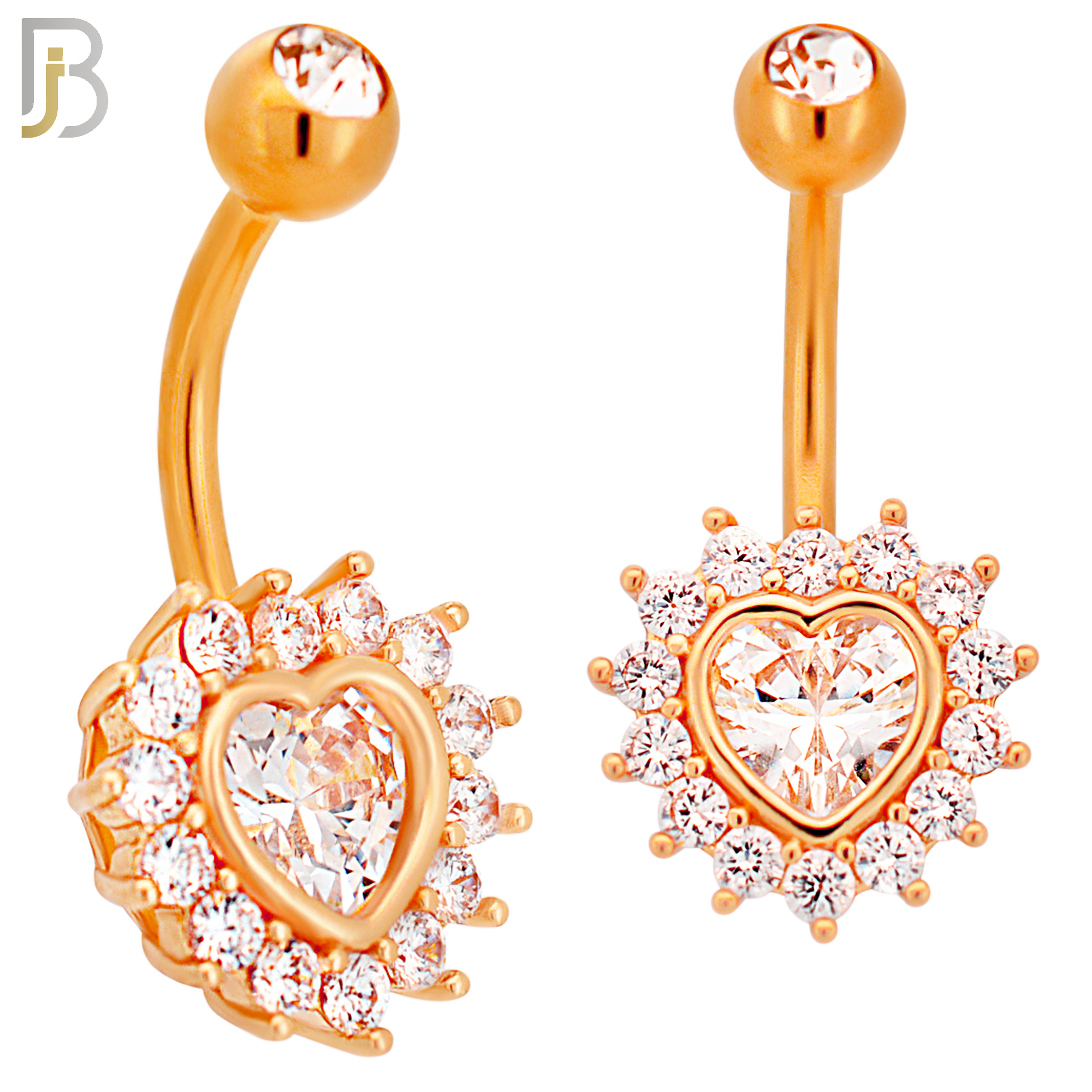 NB47 - 316L Stainless Heart Shaped CZ Center Surrounded with Round CZ Banana Belly Navel Ring image 3