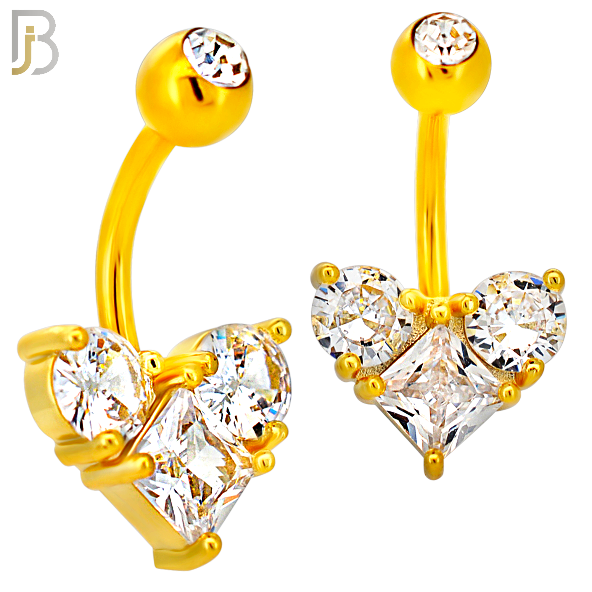 NB118 - 316L Surgical Steel Heart with Rhombus Shaped CZ and Two Round CZ Forming A Heart Belly Ring image 2
