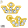 925-ES434 - Screw Ball Back - .925 Sterling Silver Three Point Crown with Multi Zircon Earrings Stud image 1