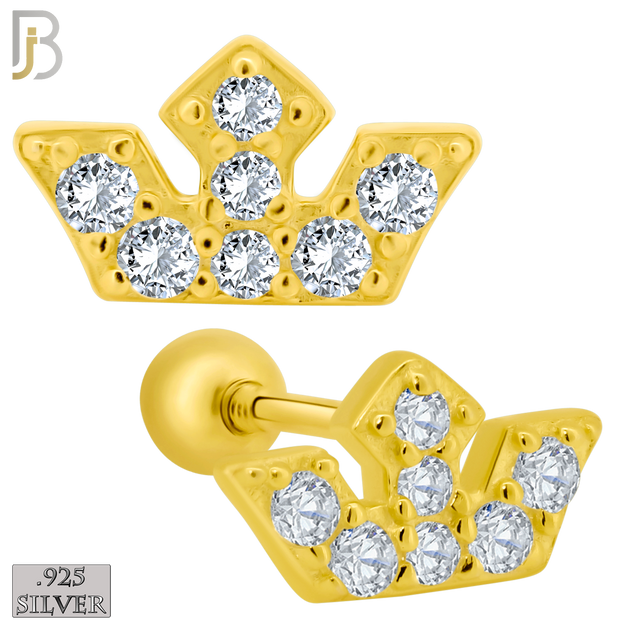 925-ES434 - Screw Ball Back - .925 Sterling Silver Three Point Crown with Multi Zircon Earrings Stud image 1