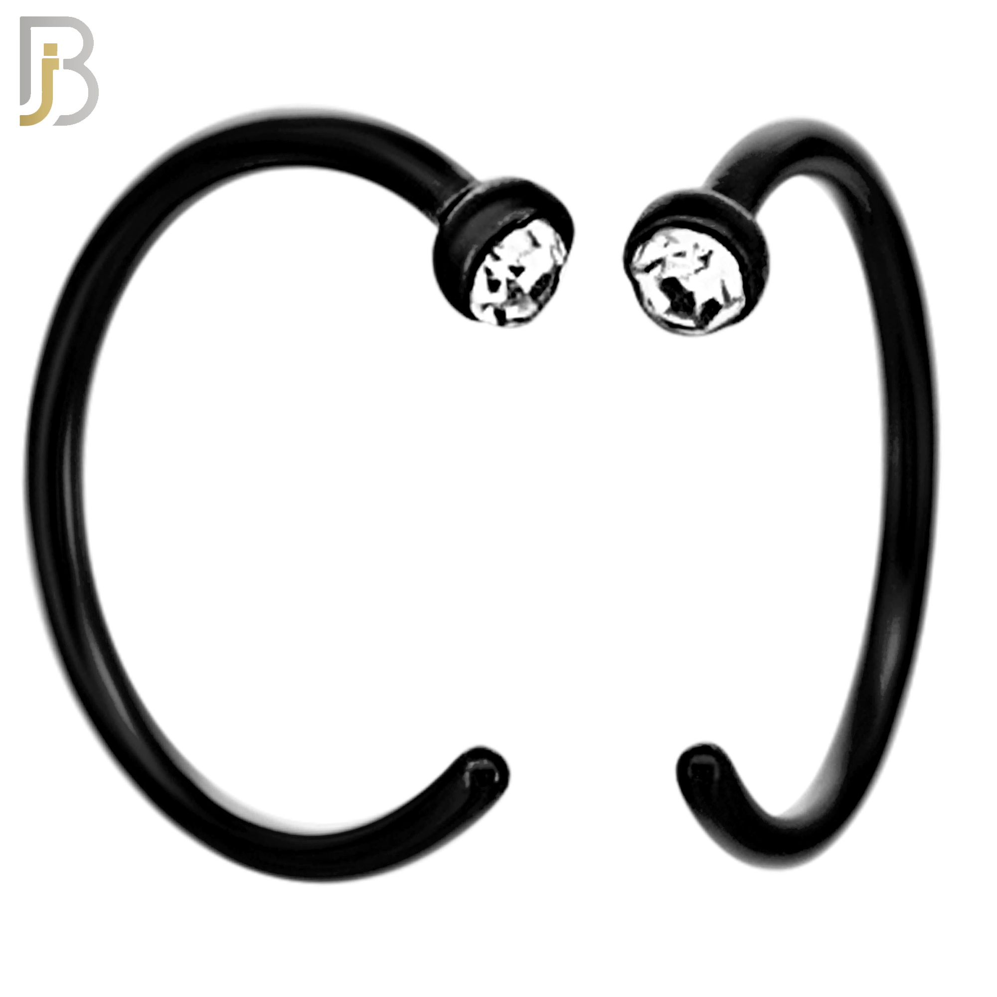 PK-CT21 - 316L Surgical Steel Nose Hoops Stopper Half Moon  with Bezel Zircon Pack of 60 - Black Plated image