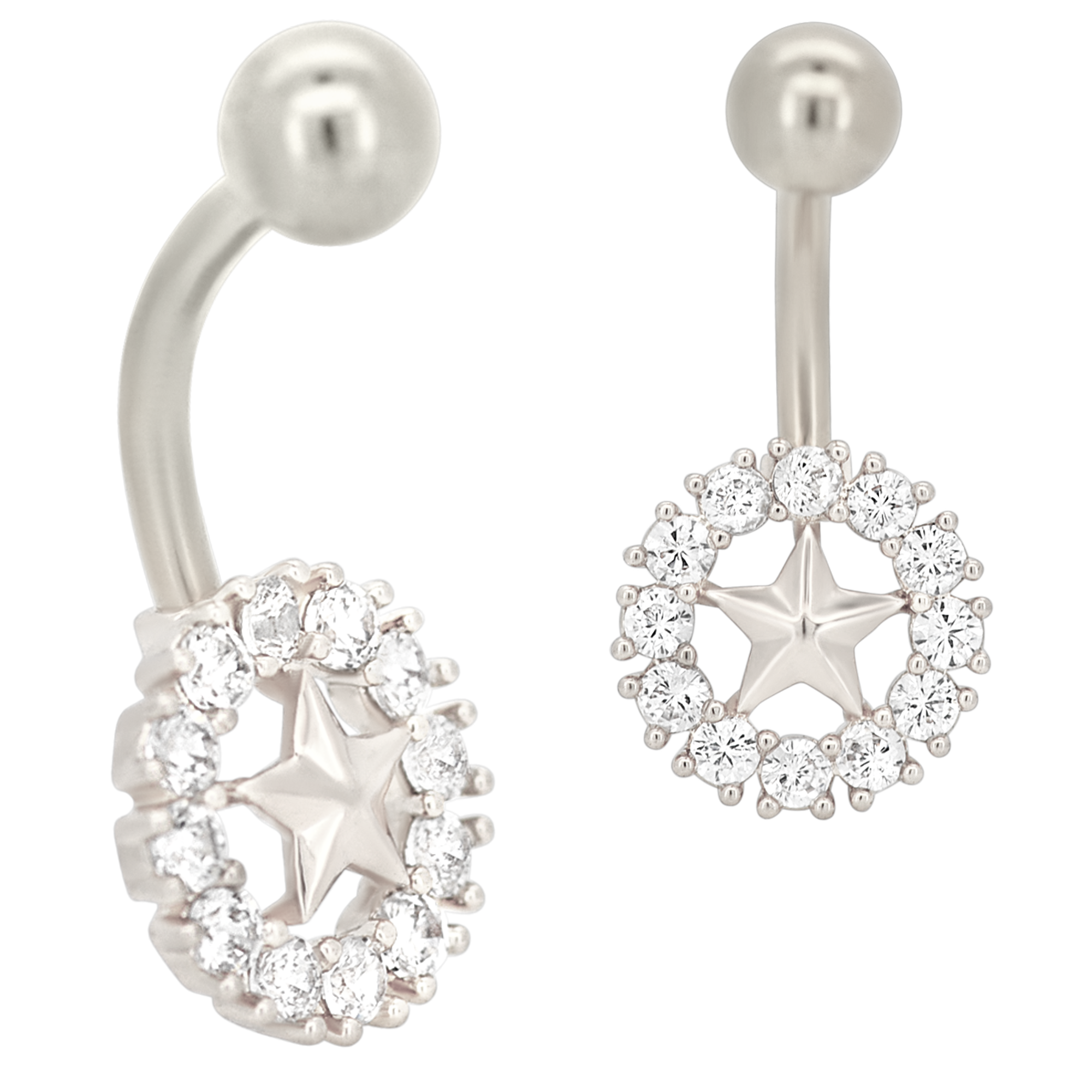 NB13 - 316L Stainless Steel Center Star with  Zircon  Banana Belly Navel Ring image 1
