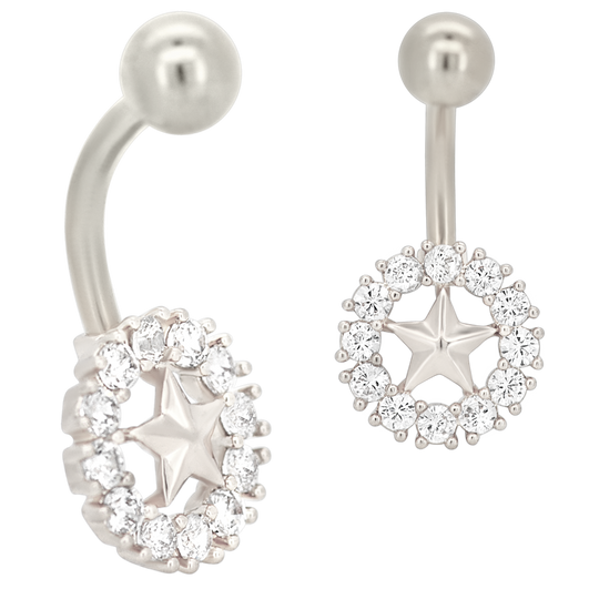 NB13 - 316L Stainless Steel Center Star with  Zircon  Banana Belly Navel Ring image 1