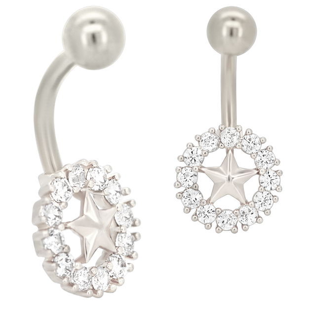 NB13 - 316L Stainless Steel Center Star with  Zircon  Banana Belly Navel Ring image 1