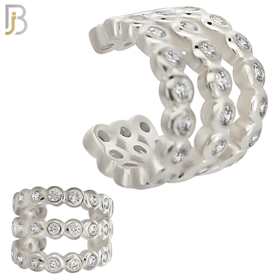 FES013 - Three Hoop Bezel Set Zircon Ear Cuff In Brass ( Sold Per Piece) - Rhodium Plated image