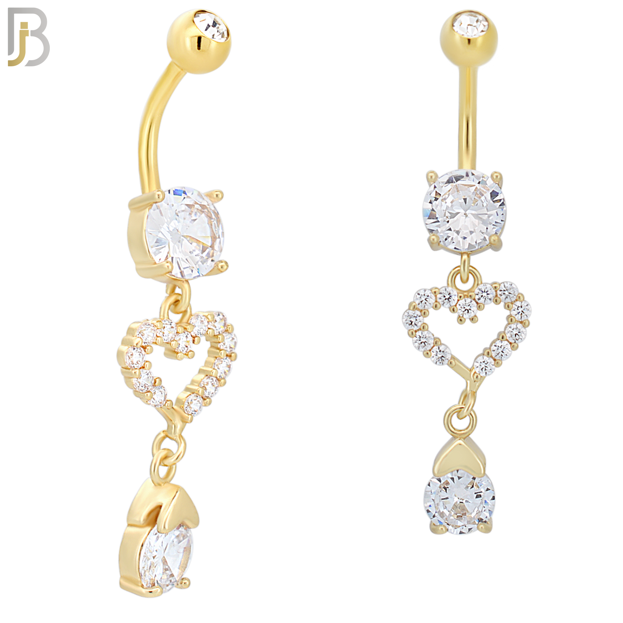 N095  - 316L Stainless Steel Round Zircon with Dangling Heart with Zircon Belly Ring image 2