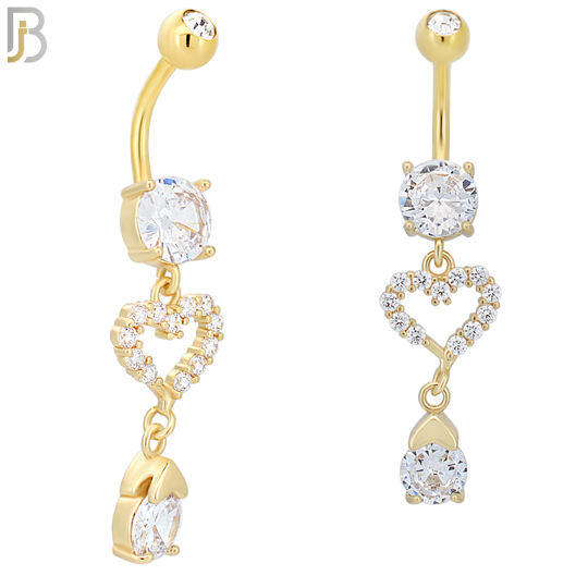 N095  - 316L Stainless Steel Round Zircon with Dangling Heart with Zircon Belly Ring image 2