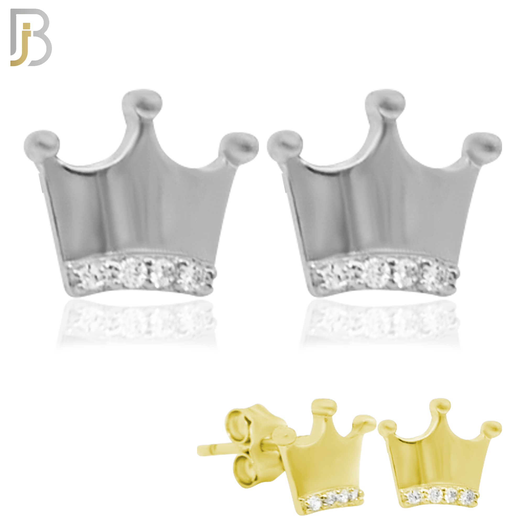 925-ES155 - .925 Sterling Silver Crown with Zircon Design Earring Stud image 0