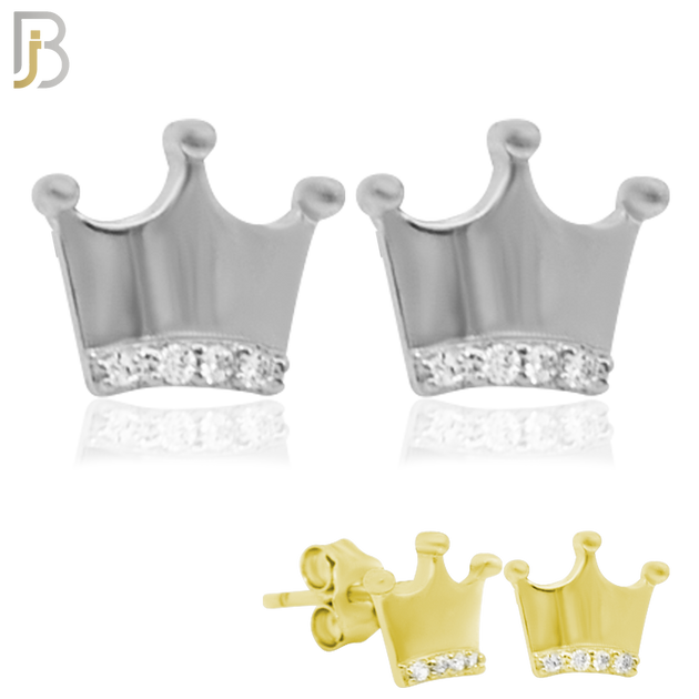 925-ES155 - .925 Sterling Silver Crown with Zircon Design Earring Stud image 0