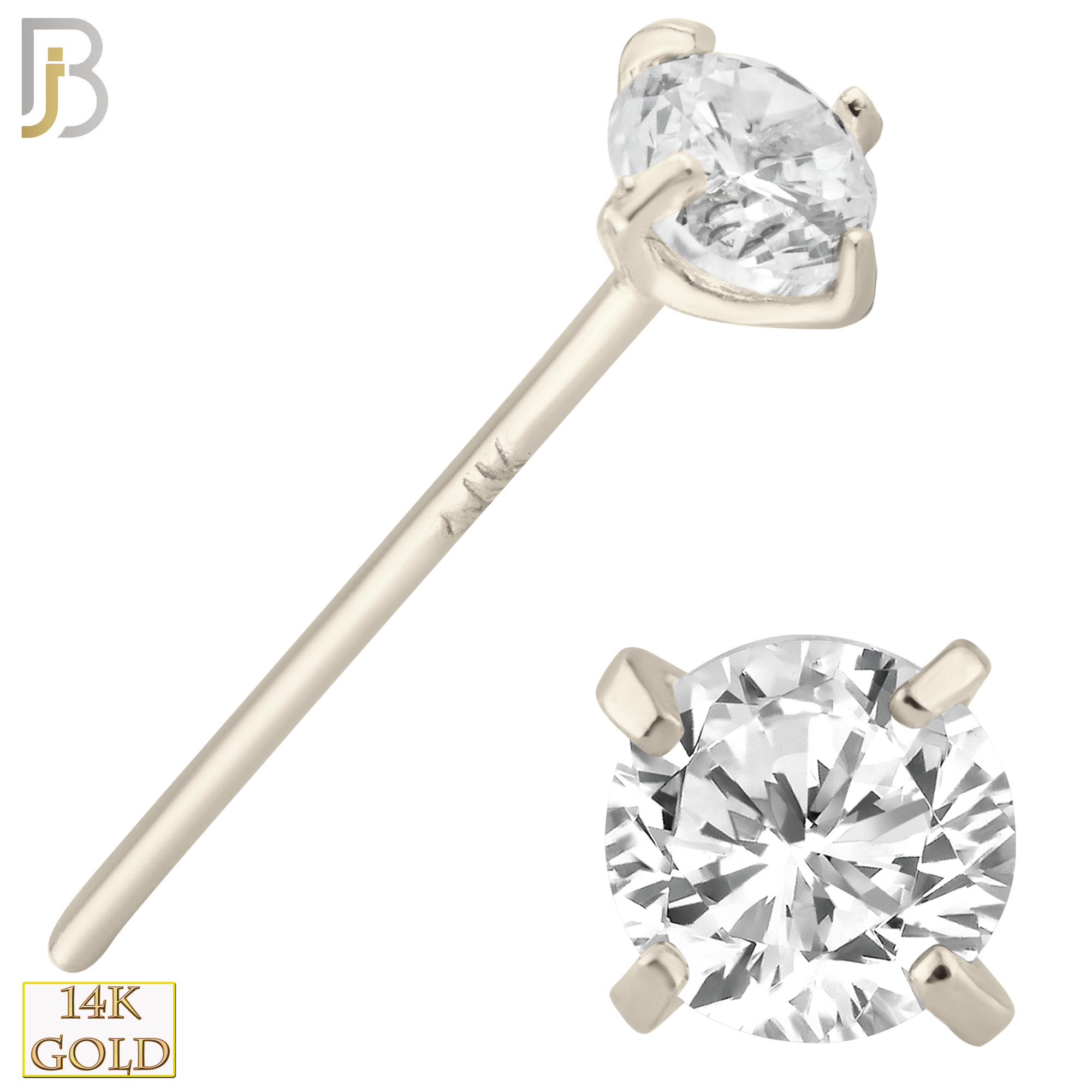 14-NR02CW-22 - 14k Solid White Gold 22g Prong Setting  Round Cubic Zircona Nose Stud Bend-it Yourself, Nose Straight  image 6