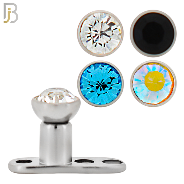 DM05 - 14G Titanium with Surgical Steel Bezel Set CZ Dermal Top Set of 4 Top image 0